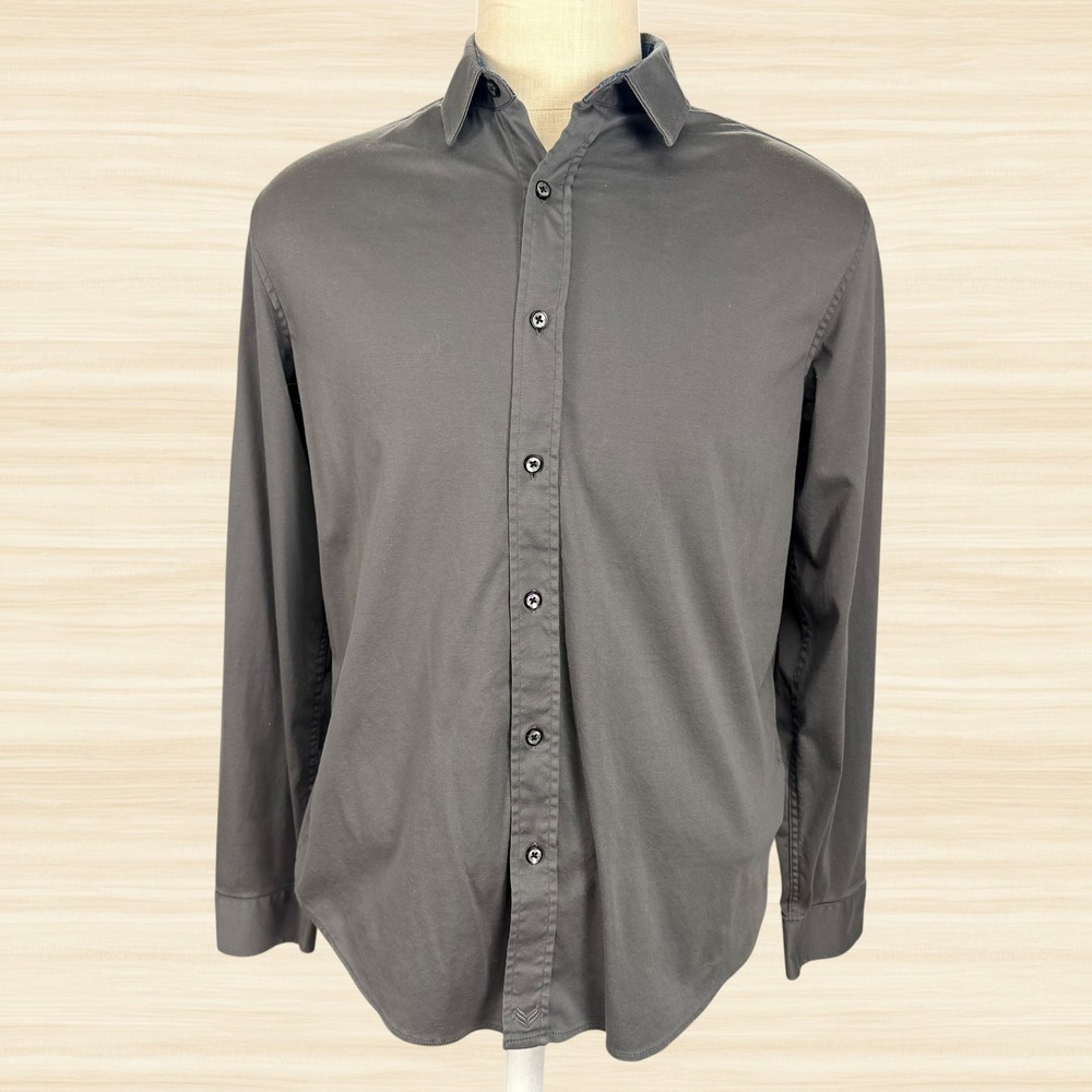 Buttercloth Regular Fit Long Sleeve Button Up Shirt Gray 100% Cotton Mens L